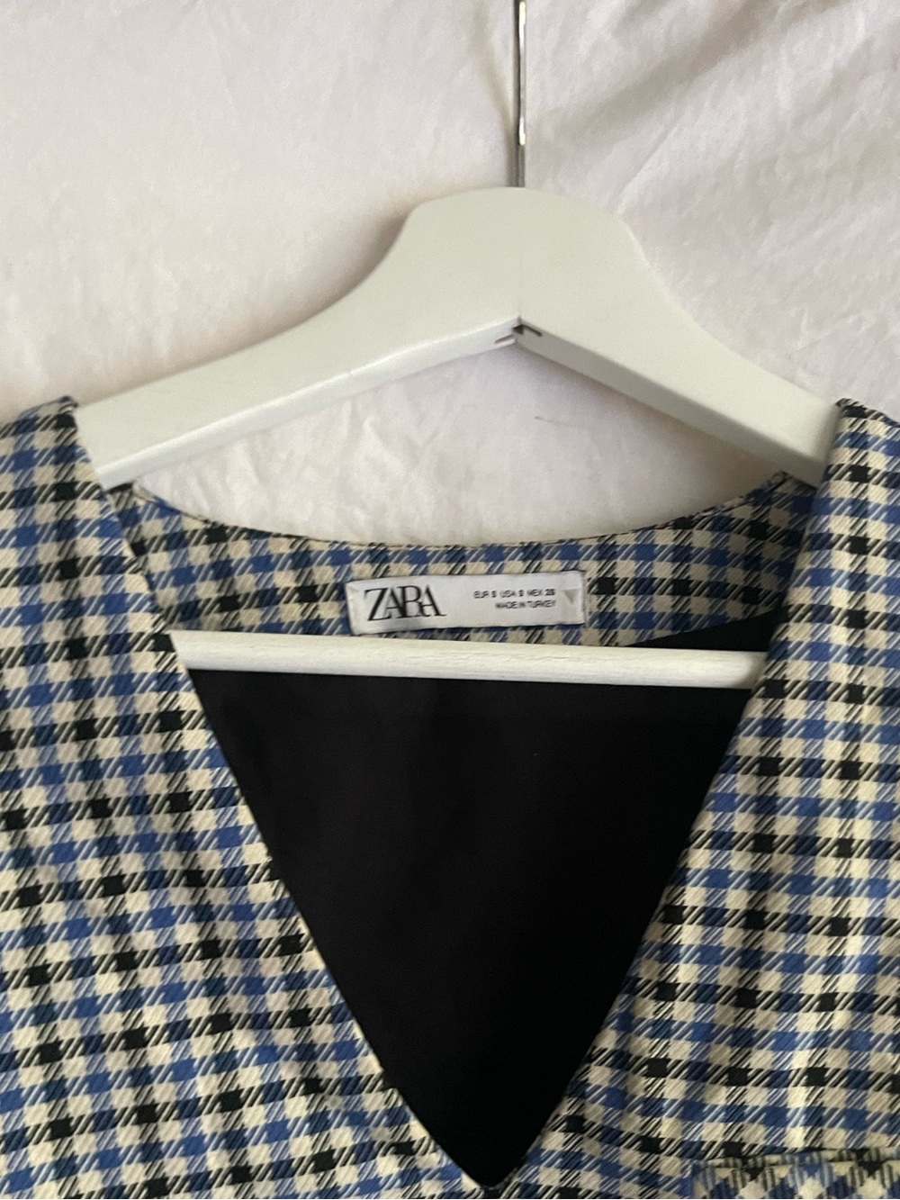 ZARA Gingham Houndstooth Cropped Vest V-Neck Sleeveless Crop Top Size S Preppy - Picture 4 of 15